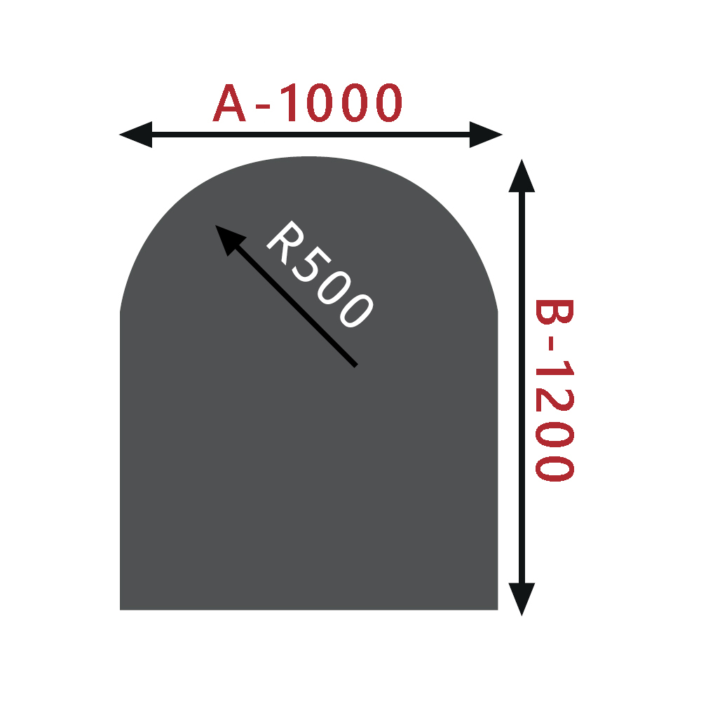 Sklo pod kamna - FLAMINGO Oblouk 1000x1200 mm / R500 / 6 mm Sklo pod kamna - FLAMINGO Oblouk 1000x1200 mm / R500 / 6 mm