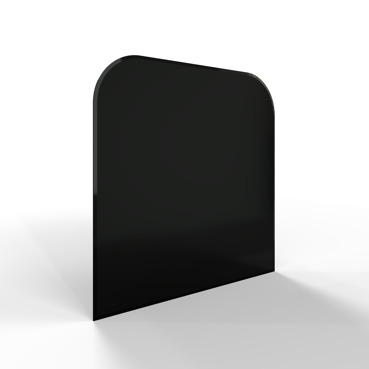 Sklo pod kamna - FLAMINGO Oblouk 1000x1000 mm, černé, fazeta / 2xR200 / 6 mm Sklo pod kamna - FLAMINGO Oblouk 1000x1000 mm, černé, fazeta / 2xR200 / 6 mm