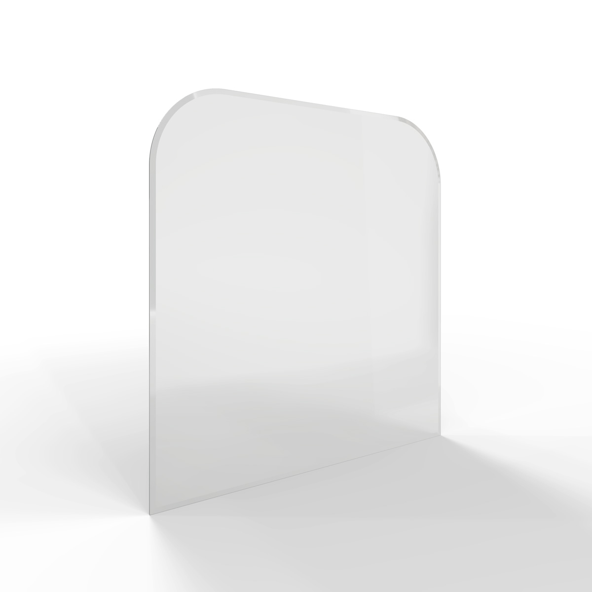 Sklo pod kamna - FLAMINGO Oblouk 1000x1000 mm, fazeta / 2xR200 / 6 mm Sklo pod kamna - FLAMINGO Oblouk 1000x1000 mm, fazeta / 2xR200 / 6 mm