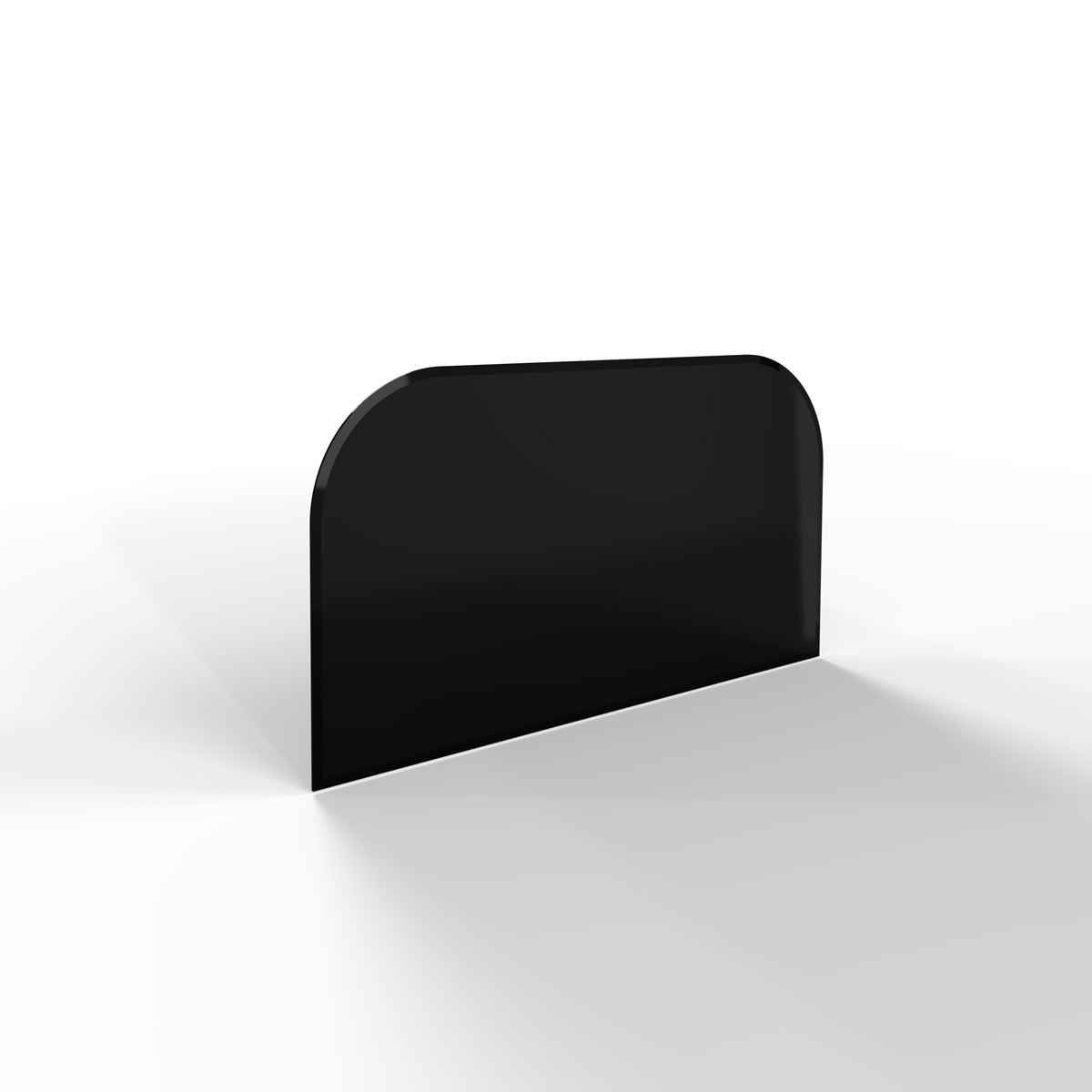 Sklo pod kamna - FLAMINGO Oblouk 1000x550 mm, černé, fazeta / 2xR200 / 6 mm Sklo pod kamna - FLAMINGO Oblouk 1000x550 mm, černé, fazeta / 2xR200 / 6 mm
